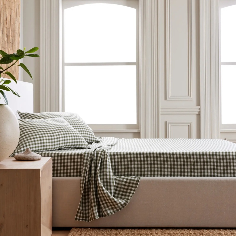 European Linen Gingham Sheet Set King